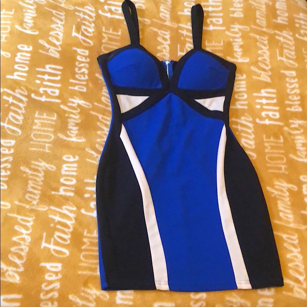 Blue, Black & Cream Party Dress